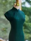 Chinese style Vintage / Retro Dark Green Prom Cheongsam 2024 Trumpet / Mermaid High Neck Short Sleeve Floor-Length / Long