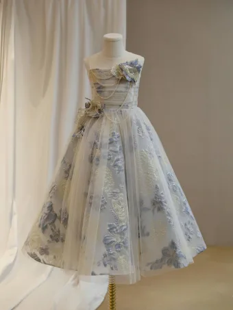 Chic Belle Gris Perlage Glitter Fleur Anniversaire Robe Ceremonie Fille 2024 Princesse Encolure Dégagée Sans Manches Dos Nu Noeud Longue Tulle