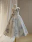Chic / Beautiful Grey Beading Glitter Flower Birthday Flower Girl Dresses 2024 A-Line / Princess Scoop Neck Sleeveless Backless Bow Floor-Length / Long Tulle