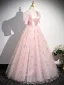 Chic / Belle Rougissant Rose Paillettes Robe De Bal 2024 Princesse Encolure Carrée Manches Courtes Dos Nu Longue Promo Robe De Ceremonie
