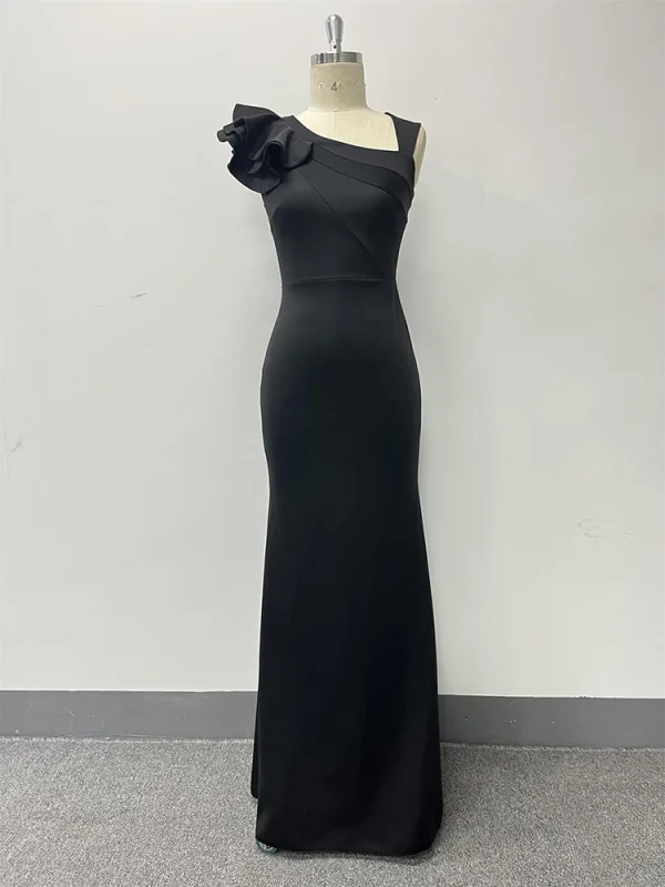 Sexy Black Trumpet / Mermaid Prom Dresses 2024 Square Neckline Sleeveless Floor-Length / Long Prom Formal Dresses