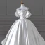 Vintage / Retro Modest / Simple White Satin Wedding Dresses 2024 Ball Gown Off-The-Shoulder Short Sleeve Backless Floor-Length / Long Wedding