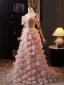 Luxury / Gorgeous Blushing Pink Beading Appliques Prom Dresses 2025 A-Line / Princess Off-The-Shoulder Sleeveless Backless Floor-Length / Long Prom Formal Dresses