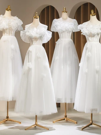 Simple Blanche Appliques Robe Demoiselle D Honneur 2024 Princesse Manches Courtes Dos Nu Longue