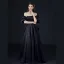 Elegant Black Satin Prom Dresses 2022 A-Line / Princess Square Neckline Puffy Short Sleeve Backless Bow Floor-Length / Long Formal Dresses