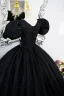 Élégant Noire Perle Faux Diamant Paillettes Robe De Bal Longue 2022 Robe Boule Encolure Dégagée Gonflée Manches Courtes Dos Nu Promo Robe De Ceremonie