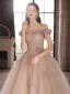 Elegant Lavender Appliques Prom Dresses 2024 A-Line / Princess Off-The-Shoulder Sleeveless Backless Floor-Length / Long Prom Formal Dresses