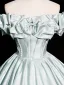 Elegant Mint Green Satin Prom Dresses 2025 Ball Gown Off-The-Shoulder Short Sleeve Backless Floor-Length / Long Prom Formal Dresses