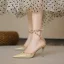 Charmant Rot Abend Niet Sandalen Damen 2023 8 cm Stilettos Knöchelriemen Spitzschuh Sandaletten Hochhackige