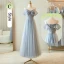 Chic / Belle Gris Perlage Faux Diamant Paillettes Robe Demoiselle D'honneur 2023 Princesse Encolure Carrée Manches Courtes Dos Nu Longue