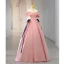 Elegant Candy Pink Satin Prom Dresses 2023 Ball Gown Off-The-Shoulder Short Sleeve Backless Bow Floor-Length / Long Prom Formal Dresses