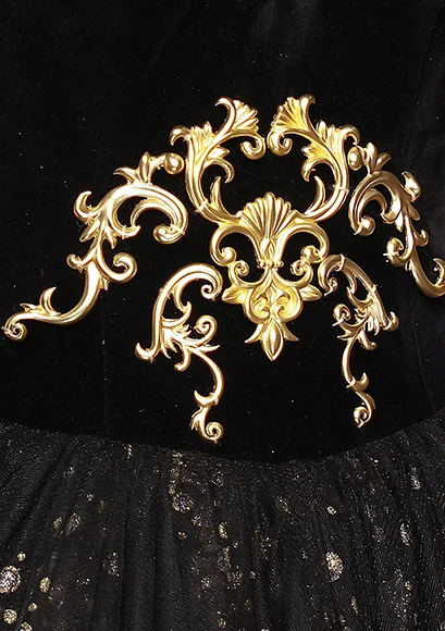 Charming Black Gold Beading Pearl Sequins Prom Dresses 2024 Ball Gown Off-The-Shoulder Short Sleeve Backless Floor-Length / Long Prom Formal Dresses
