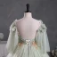Elegant Sage Green Beading Appliques Prom Dresses 2023 V-Neck Short Sleeve Backless Floor-Length / Long Prom Formal Dresses