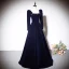 Vintage / Retro Navy Blue Suede Evening Dresses 2023 A-Line / Princess Square Neckline Long Sleeve Backless Bow Floor-Length / Long Evening Party Formal Dresses