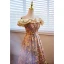 Chic / Beautiful Champagne Sequins Flower Prom Dresses 2024 Off-The-Shoulder A-Line / Princess Sleeveless Backless Floor-Length / Long Formal Dresses