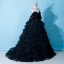 Audrey Hepburn-Stil Schwarz Fallende Rüsche Abendkleider 2023 Ballkleid Bandeau Ärmellos Rückenfreies Sweep / Pinsel Zug Abend Festliche Kleider