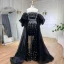High-end Black Rhinestone Prom Dresses 2024 Empire Strapless Puffy Short Sleeve Backless Floor-Length / Long Prom Formal Dresses