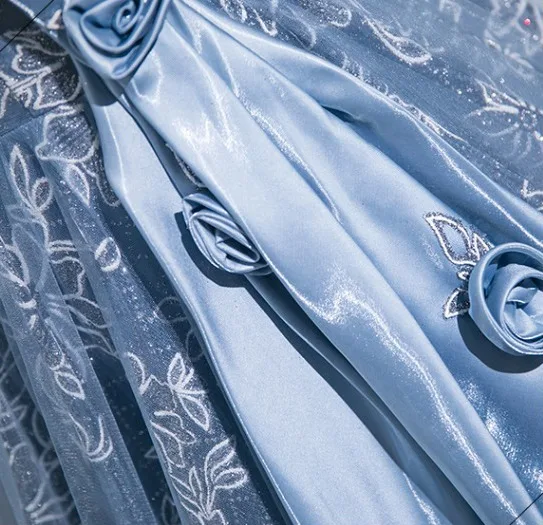 Chic / Beautiful Sky Blue Lace Flower Sequins Prom Dresses 2025 A-Line / Princess Off-The-Shoulder Sleeveless Backless Floor-Length / Long Prom Formal Dresses