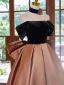 Elegant Brown Satin Prom Dresses 2024 Ball Gown Off-The-Shoulder Short Sleeve Backless Bow Floor-Length / Long Prom Formal Dresses