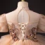 Charmant Champagne Perlage Faux Diamant Paillettes Volants en Cascade Anniversaire Robe Ceremonie Fille 2024 Robe Boule Col Haut Gonflée Manches Courtes Dos Nu Longue