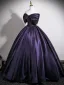 Vintage / Retro Purple Prom Dresses 2025 Ball Gown Bow Off-The-Shoulder Short Sleeve Backless Floor-Length / Long Formal Dresses