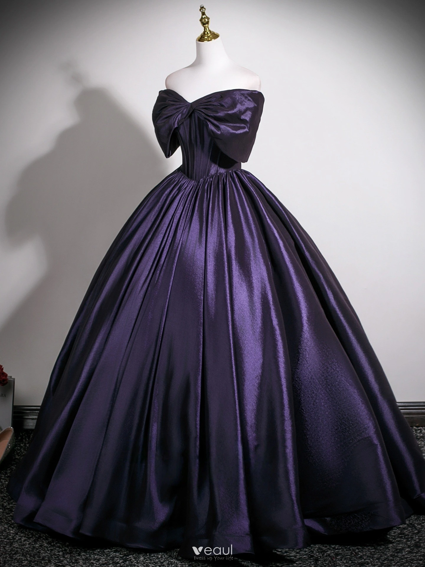 fitted lace wedding dress Mermaid Purple Satin Off The Shoulder Split Gown main image 1