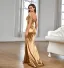 Sexy Beige Gespaltete Front Abendkleider 2022 Meerjungfrau Off Shoulder Ärmellos Sweep / Pinsel Zug Abend Festliche Kleider