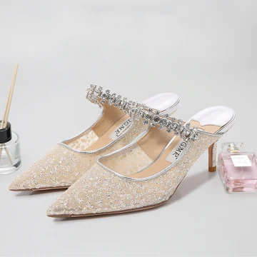Charmant Silber Abend Strass Pailletten Sandalen Damen 2023 7 Cm Stilettos Spitzschuh Sandaletten Hochhackige