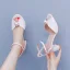 Simple Blanche Perle Chaussure De Mariée 2024 Bride Cheville 7 cm Talons Épais Peep Toes / Bout Ouvert Mariage Sandales