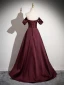 Vintage Burgunderrot Satin Ballkleider 2024 A Linie Off Shoulder Ärmellos Rückenfreies Lange Ball Festliche Kleider