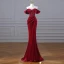 Charming Burgundy Beading Sequins Suede Evening Dresses 2023 Trumpet / Mermaid Velour Off-The-Shoulder Short Sleeve Backless Floor-Length / Long Evening Party Formal Dresses
