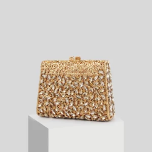Schöne Gold Glanz Durchbohrt Strass Pailletten Abend Clutch Tasche 2022