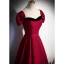 Elegant Burgundy Satin Prom Dresses A-Line / Princess 2023 Strapless Short Sleeve Backless Floor-Length / Long Prom Formal Dresses