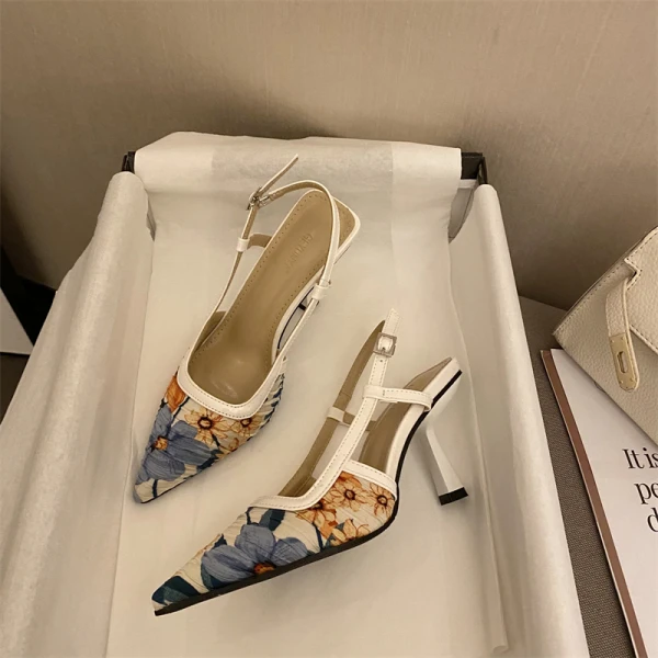 Fashion White Street Wear Printing Womens Shoes 2022 8 cm Stiletto Heels Pointed Toe Womens Shoes High Heels