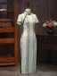 Vintage / Retro Dark Green Street Wear Tea-length Cheongsam 2024 Trumpet / Mermaid High Neck Short Sleeve