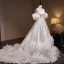 Vintage / Retro Ivory Ruffle Wedding Dresses 2023 A-Line / Princess Off-The-Shoulder Short Sleeve Backless Chapel Train Wedding