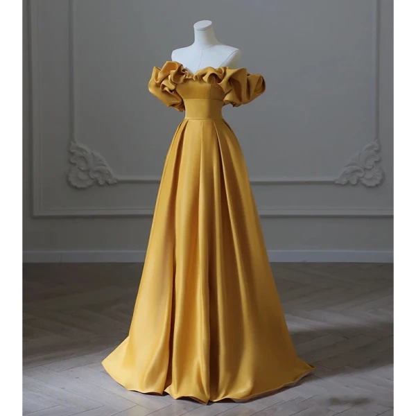 yellow satin formal dress Sweetheart Neck Short Blue Prom Dresses, Short Blue Formal Homecoming main image 0