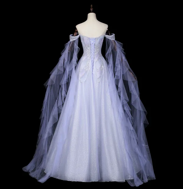 Luxe Lavande Fait main Perlage Faux Diamant Paillettes Robe De Bal 2026 Princesse De l'épaule Sans Manches Dos Nu Longue Tulle Robe De Ceremonie