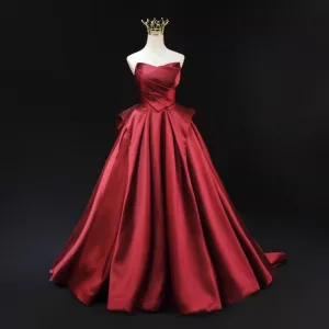 Vintage Retro Burgundy Prom Dresses 2024 Ball Gown Strapless Sleeveless Backless Sweep Train Prom Formal Dresses