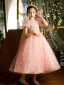 Chic / Beautiful Candy Pink Beading Star Sequins Flower Girl Dresses 2022 A-Line / Princess Scoop Neck Short Sleeve Floor-Length / Long Prom