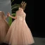 Elegant Champagne Glitter Birthday Flower Girl Dresses 2024 Ball Gown Scoop Neck Short Sleeve Floor-Length / Long