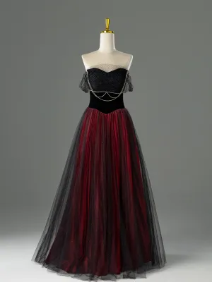 Charming Burgundy Rhinestone Evening Dresses 2026 A Line Princess Strapless Sleeveless Backless Floor Length Long Formal Dresses