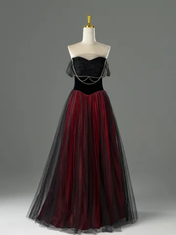 Charmant Bordeaux Rhinestone Avondjurken 2026 A Lijn Strapless Mouwloos Ruglooze Lange Gelegenheid Jurken
