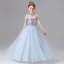 Fashion Sky Blue Beading Tassel Sequins Birthday Flower Girl Dresses 2025 Ball Gown High Neck Sleeveless Floor-Length / Long