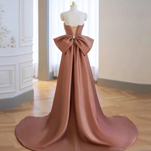 Charmant Champagne Perlage Paillettes Robe De Soirée 2022 Trompette / Sirène Bustier Sans Manches Dos Nu Noeud Tribunal Train Soirée Robe De Ceremonie