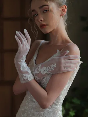 Élégant En Dentelle Fleur Blanche Mariage Gants Mariage 2025 Tulle