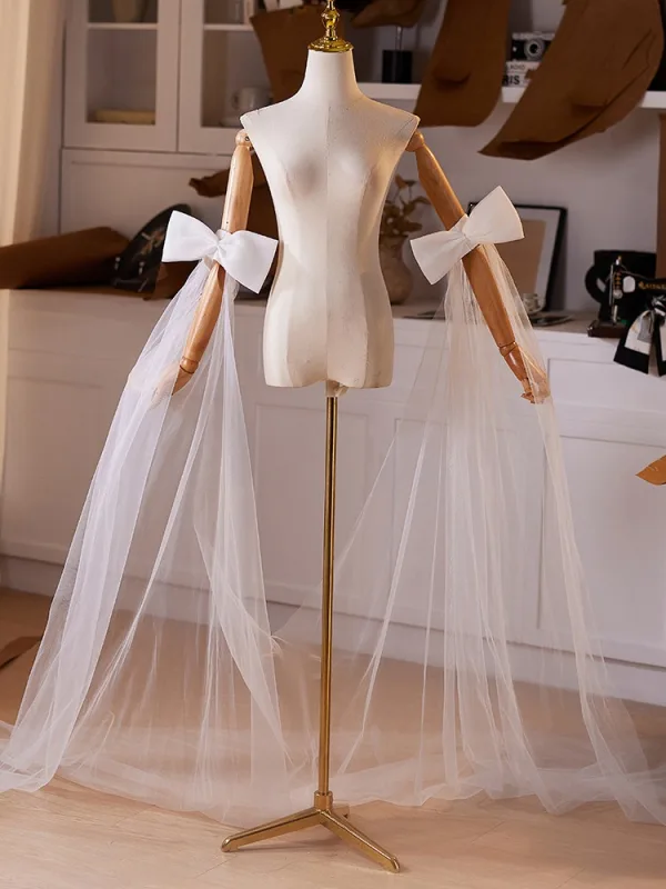Mode Noeud Blanche Mariage châle 2025 Tulle