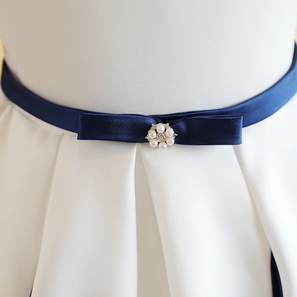 Chic / Beautiful Ivory Birthday Short Flower Girl Dresses 2022 A-Line / Princess Scoop Neck Short Sleeve Pearl Bow Sash Flower Girl Dresses