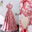Elegant Red Floral Evening Dresses 2022 A-Line / Princess High Neck Puffy Short Sleeve Backless Floor-Length / Long Evening Party Formal Dresses