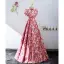 Elegant Red Floral Evening Dresses 2022 A-Line / Princess High Neck Puffy Short Sleeve Backless Floor-Length / Long Evening Party Formal Dresses